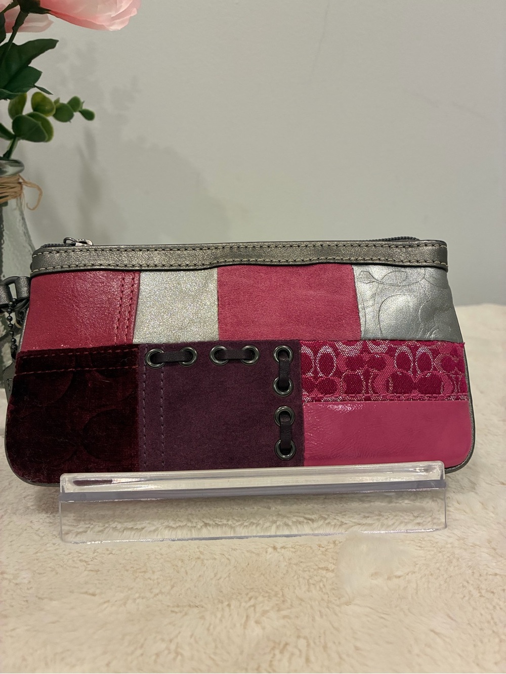 Coach Patchwork Pink & Silver Leather Wristlet